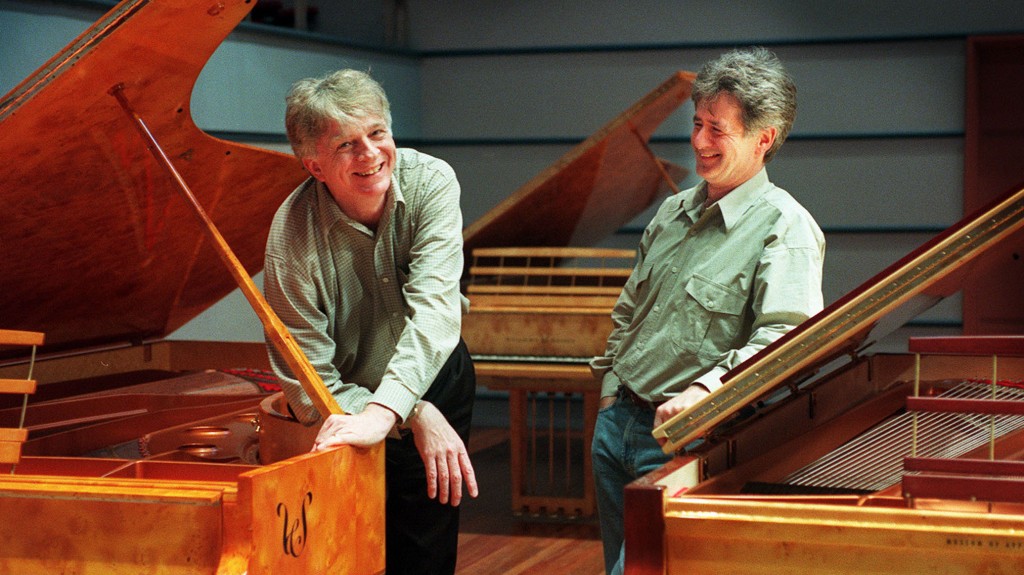 Gerard Willems and Wayne Stuart, with some Stuart pianos